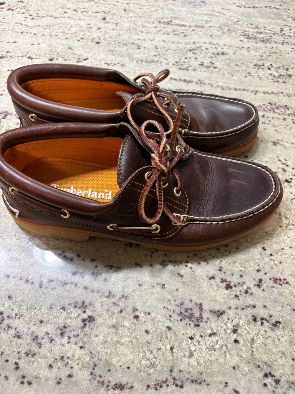 Timberland Men's Dark Brown Leather Boat Shoes with Contrast Stitching